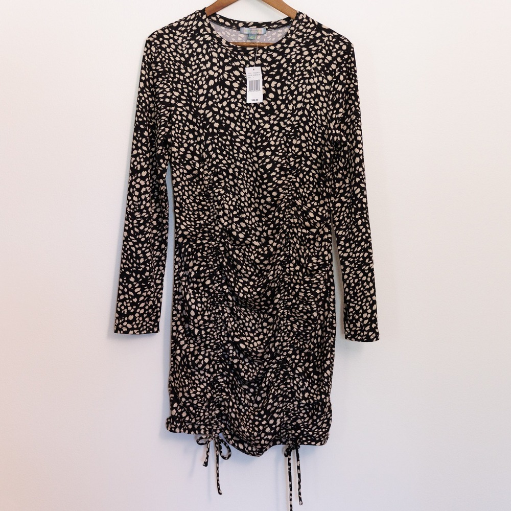 Good Luck Gem Black Beige Animal Print Ruched Mini Dress YCGD2581D Womens Large